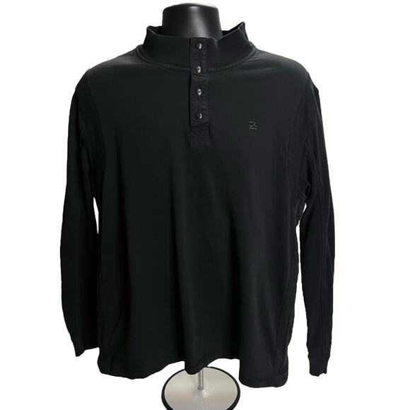 Calvin Klein Men’s Black Mock Neck Pullover Long Sleeve Shirt XL Ribbed Detail - Picture 1 of 16